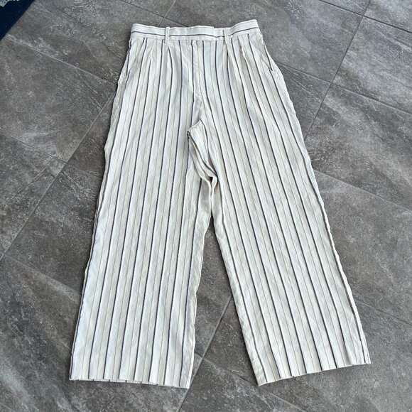 Banana Republic Alva Linen Cotton Wide Leg High Waist Pant Size 14 White Striped - Picture 3 of 15